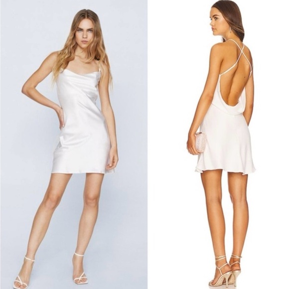 Zara Dresses & Skirts - Bloggers Favorite Zara White Satin Effect Cowl Neck Backless Mini Slip Dress XS